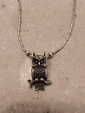 & Vintage Silver Owl Pendant on Beaded Necklace